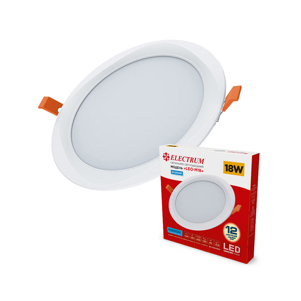 Світильник стельовий вбудований світлодіодний круглий ELECTRUM LEO M 18Вт 4000К